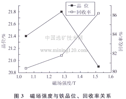 磁場(chǎng)強(qiáng)度與鐵品位、回收率關(guān)系